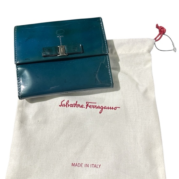 Salvatore Ferragamo Handbags - Salvatore Ferragamo RARE blue patent calf leather wallet-some marks stickiness
